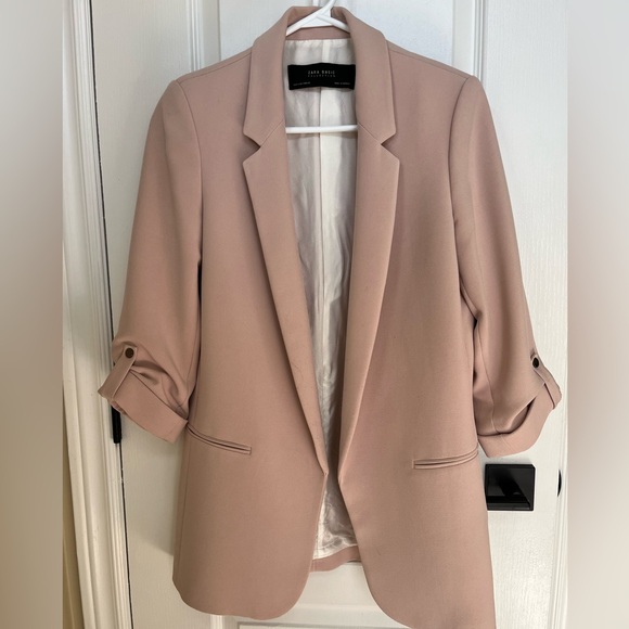 Zara blazer, ruched sleeves, color soft pink (blush pink) size S US - Picture 1 of 9